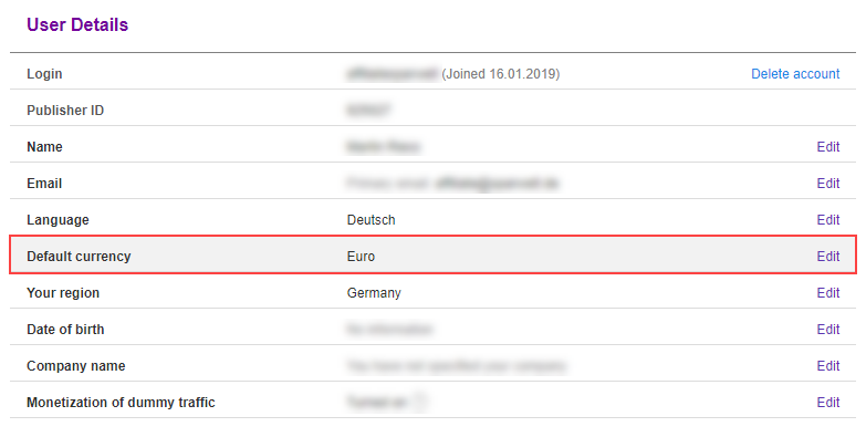 What does the default currency affect? 1