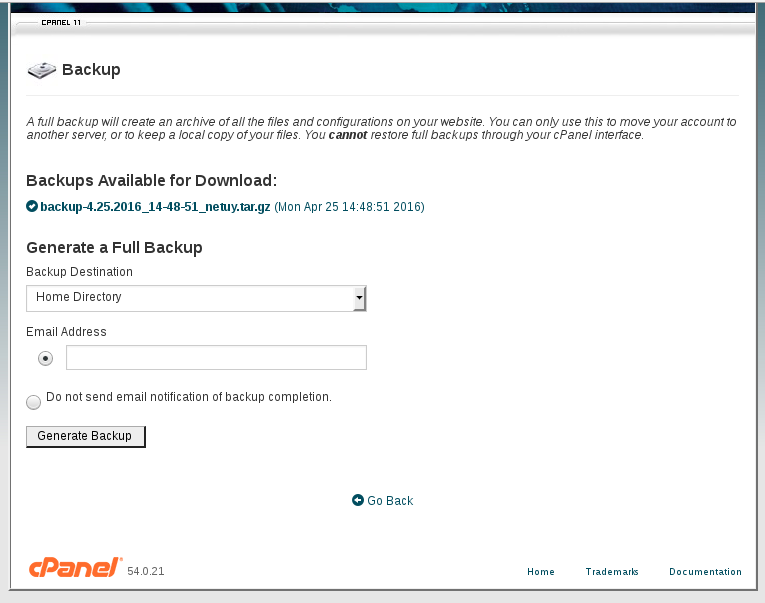 cpanel download emails