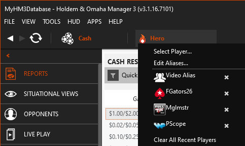 User interface to selecting a new poker player. AKA Hero.
