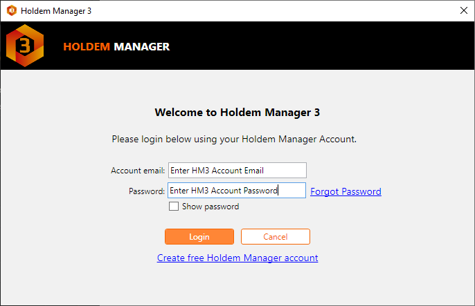 Welcome to Holdem Manager 3 login screen.