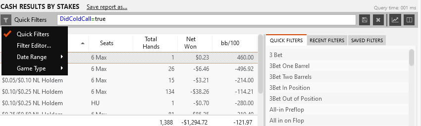 Accessing Report Quick Filters