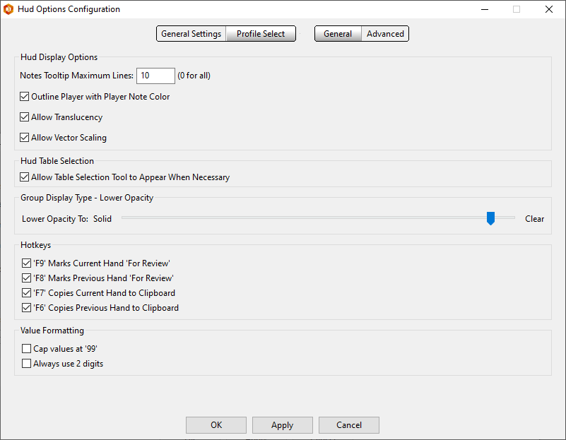 Advanced settings for HUD Options