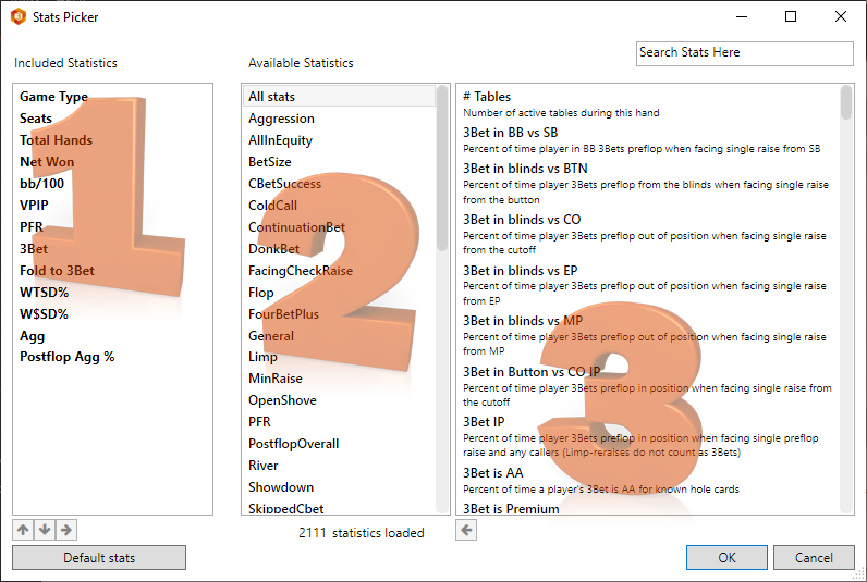 Adding and removing stats from a HM3 Report