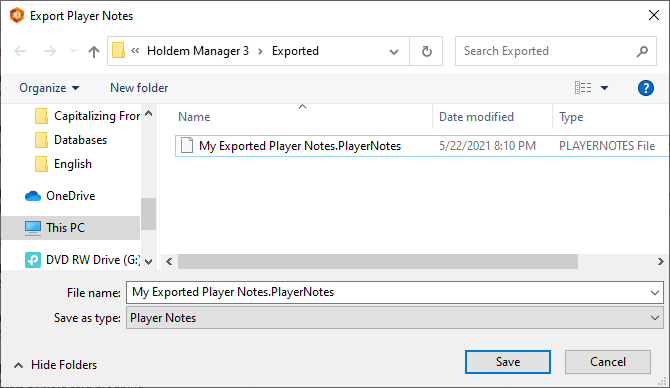 Exporting poker player note files.