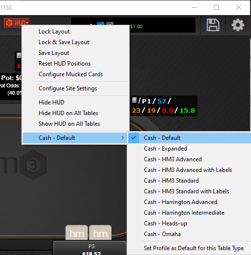 Switching between different HUD's on live poker tables.