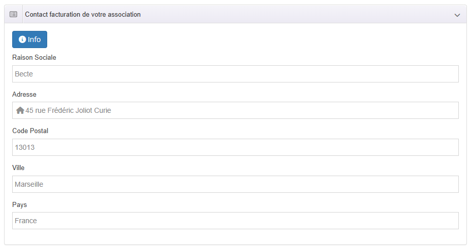 Saisie des coordonnées de facturation