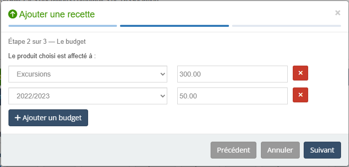 Ajouter une recette, étape Le budget