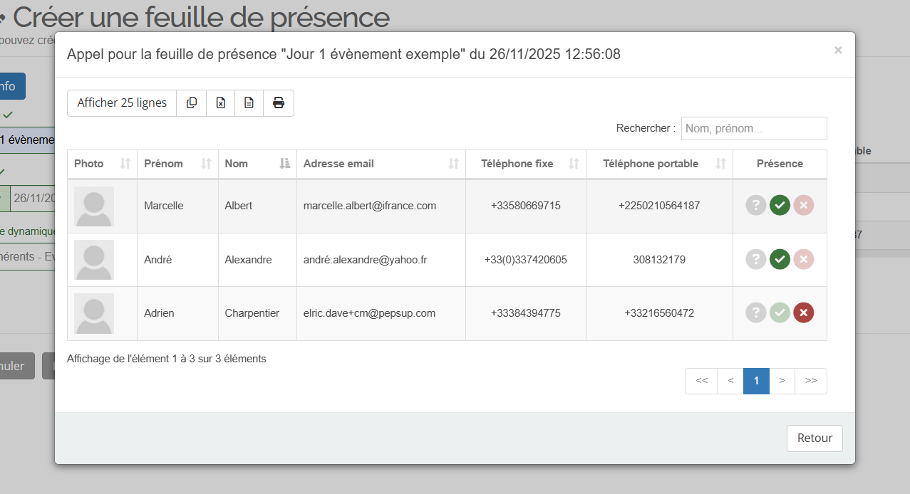 Interface pour faire l'appel